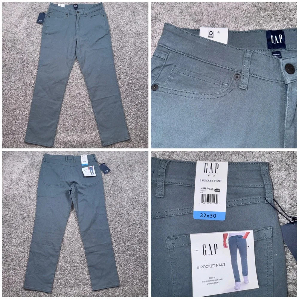Gap 5 Pocket Pant Mens Slim Fit Stretch Twill Blue 32x30 NEW